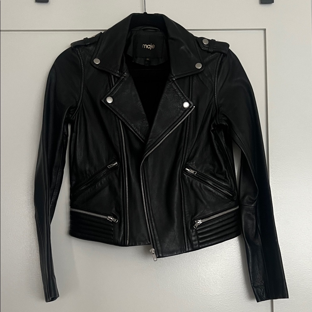 Maje Black Leather Biker Style Jacket
